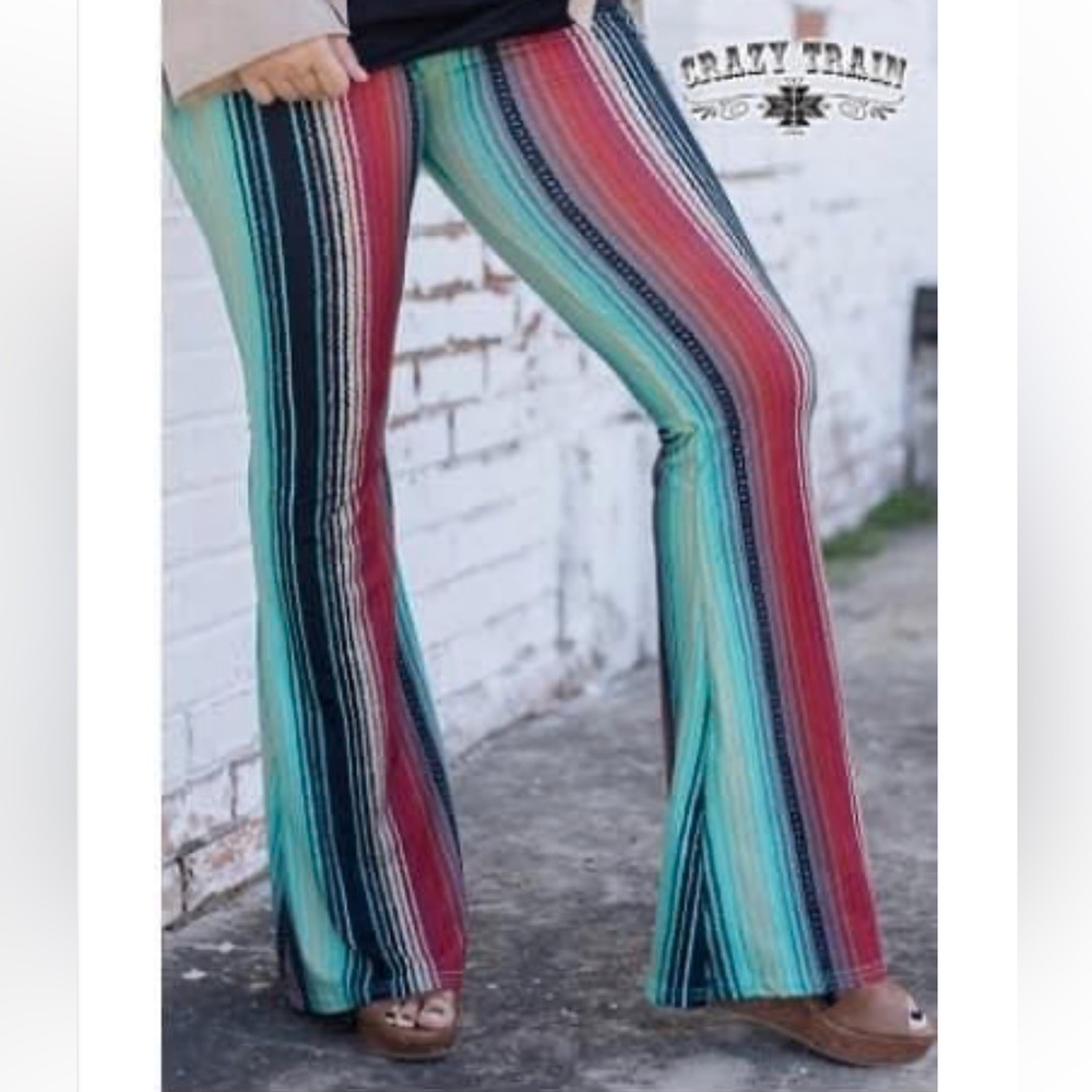Crazy Train Multicolor Stripe Pull On Stretch Fla… - image 1